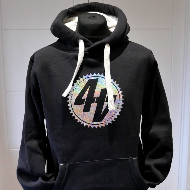 44Teeth black hood with sparkle print on front